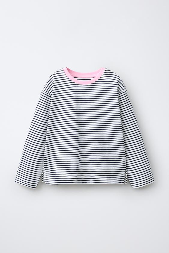 STRIPED T-SHIRT WITH CONTRAST NECK - Stripes by Zara - Image 0