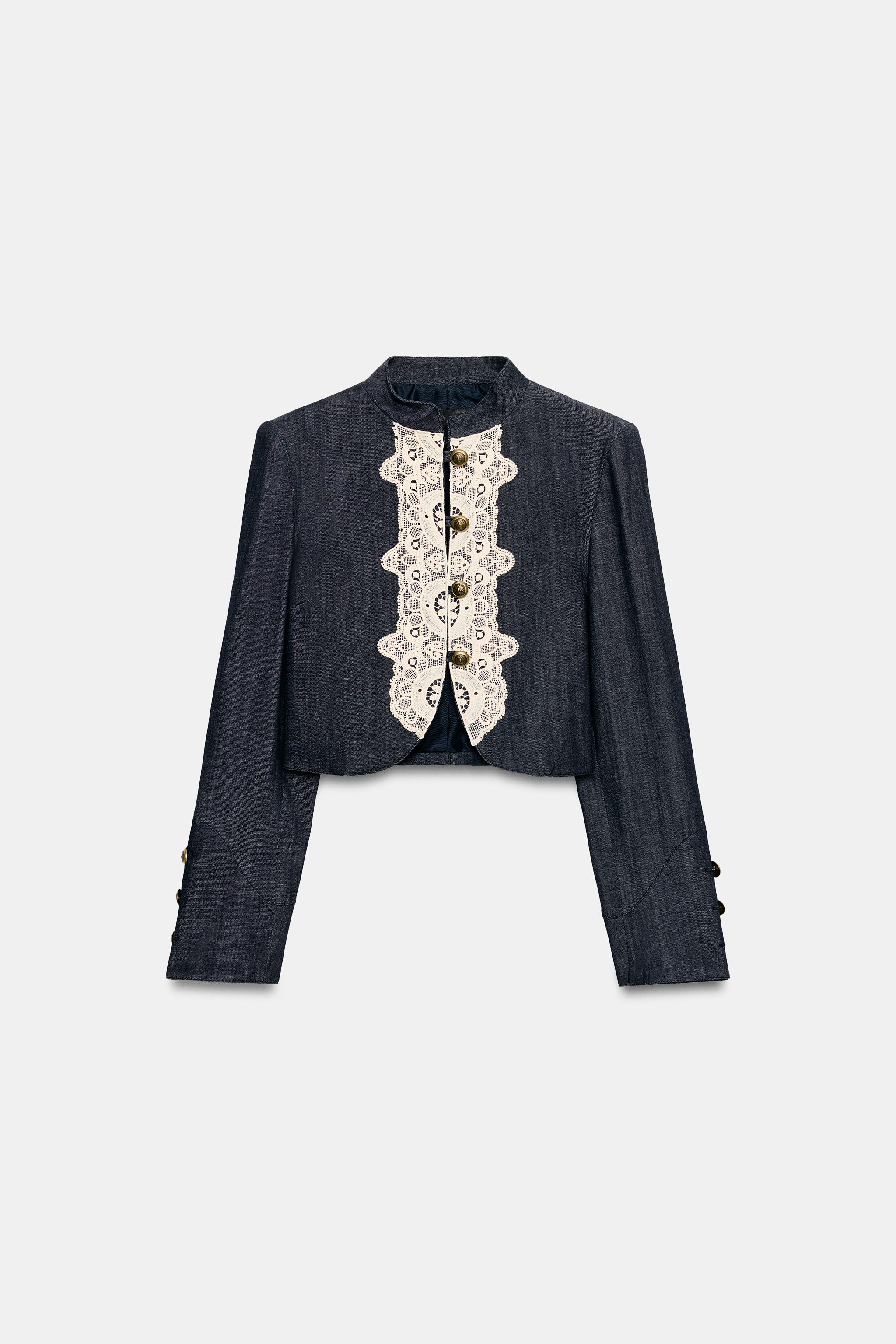 CROPPED LACE-TRIM JACKET