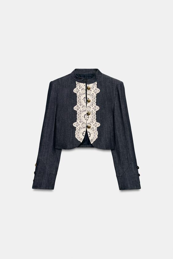 レースコンビ クロップドジャケット - インディゴブルー | ZARA Japan 