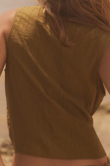 CRINKLED-EFFECT WAISTCOAT TOP - Olive green by Zara - Image 4