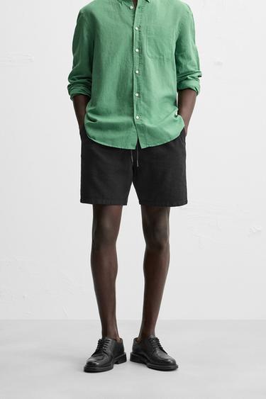 ШОРТЫ REGULAR FIT ИЗ РЕЛЬЕФНОЙ ТКАНИ — ЧЕРНЫЙ от Zara