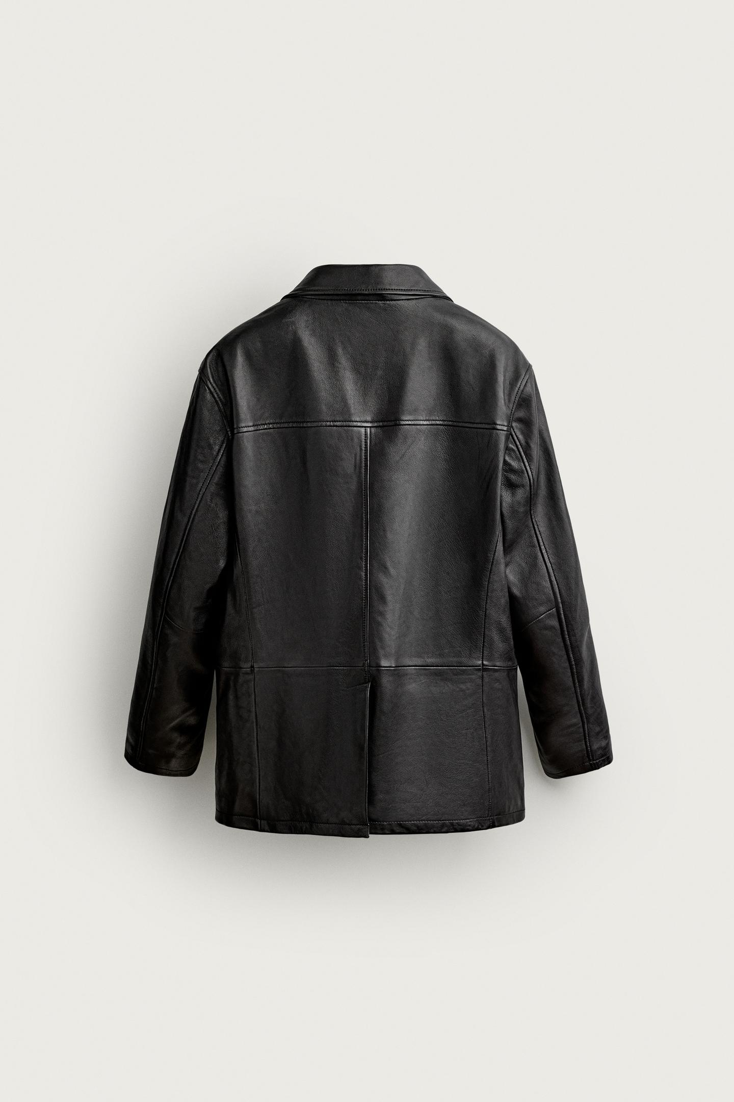 Мужской пиджак Zara Relaxed-Fit Leather Blazer, цвет: Чёрный — фото 9