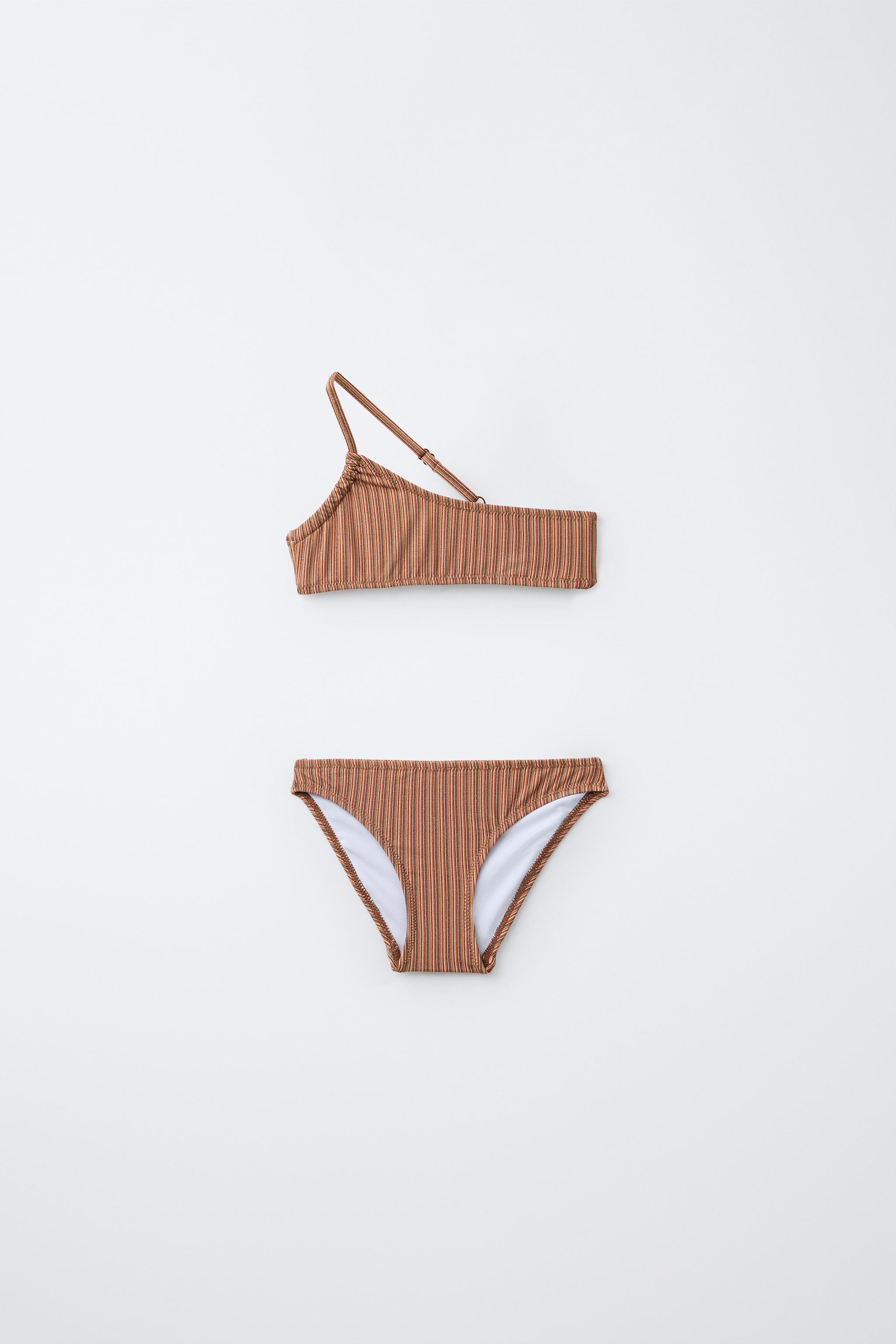 6-14 ANS/ BIKINI ASYMÉTRIQUE À RAYURES BRILLANTES