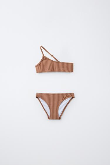 6–14 J. | ASYMMETRISCHER GESTREIFTER BIKINI, GLITZERND - Ziegelrot von Zara - Bild 0