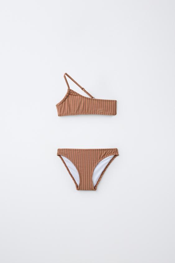 6-14 AÑOS/ BIKINI ASIMÉTRICO RAYAS BRILLO - Teja de Zara - Imagen 0