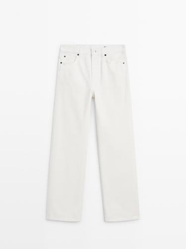 Zara Relaxed fit mid-rise jeans - Oyster-white