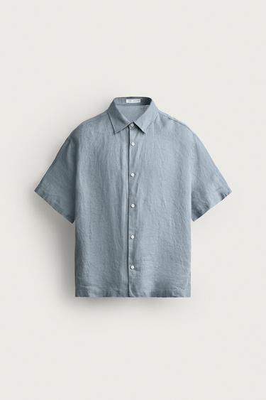 100% LINEN REGULAR FIT SHIRT - Light blue by Zara