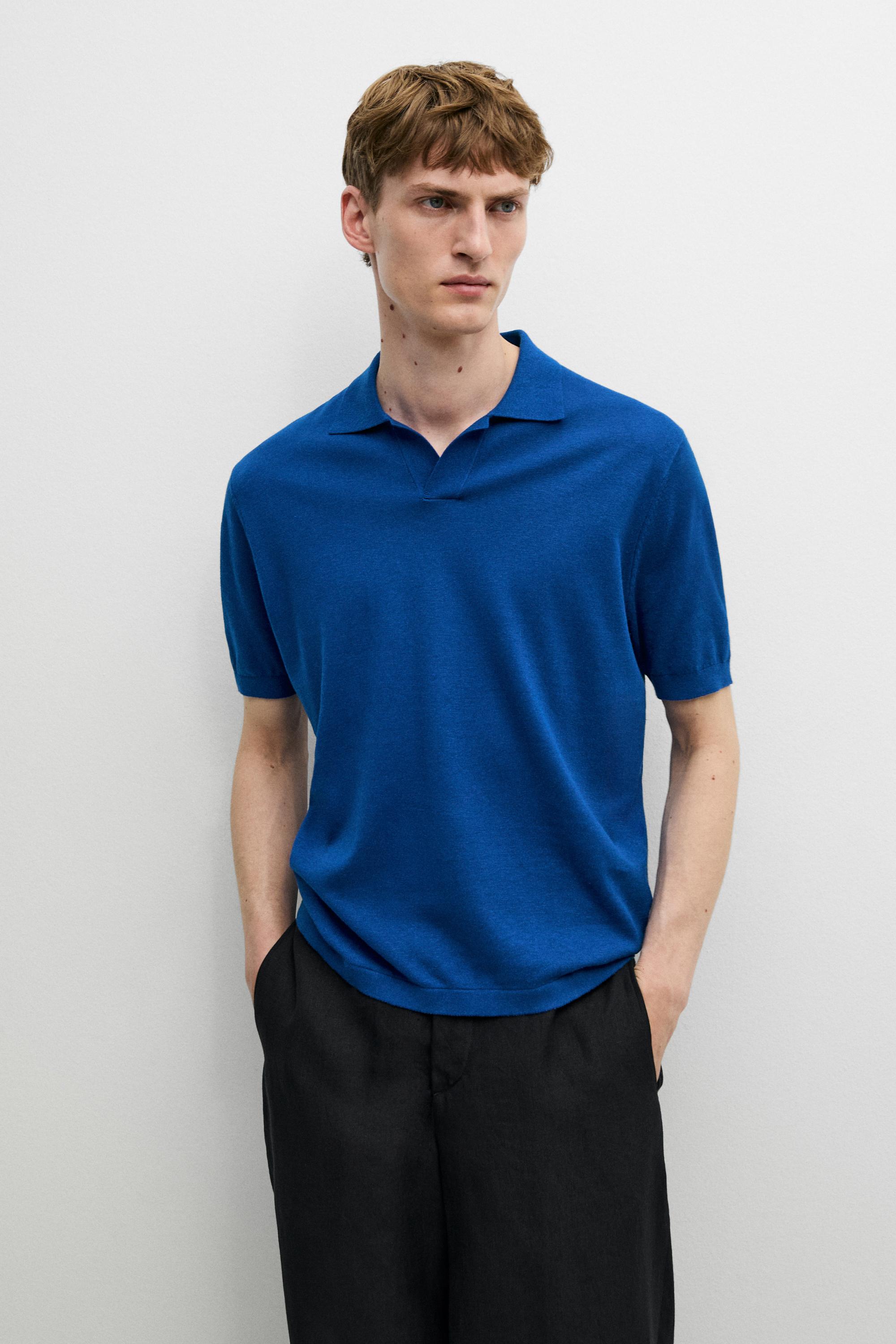 Cotton and linen knit polo sweater