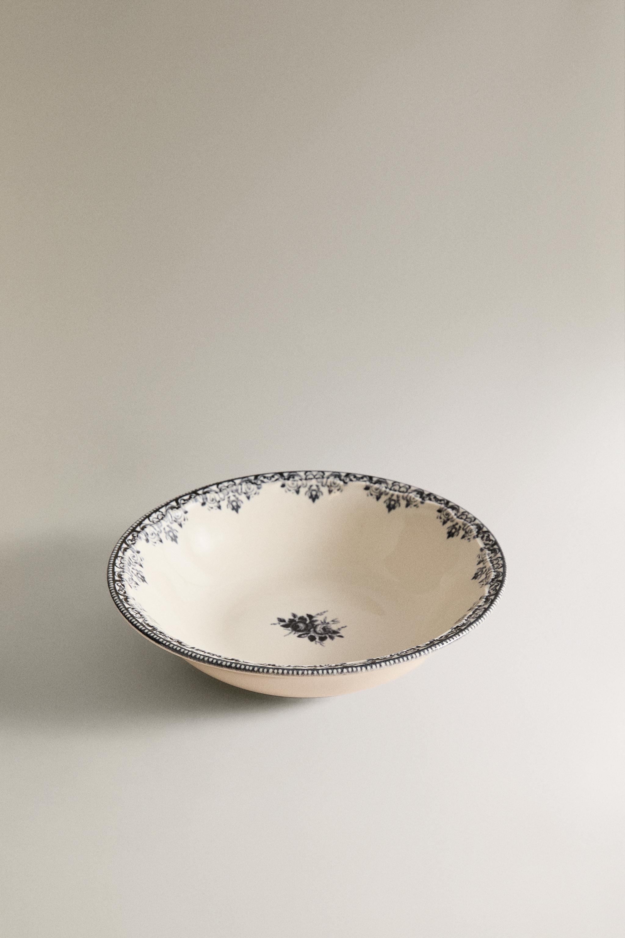 POSITIONED PRINT DESSERT BOWL — Blue / Gray