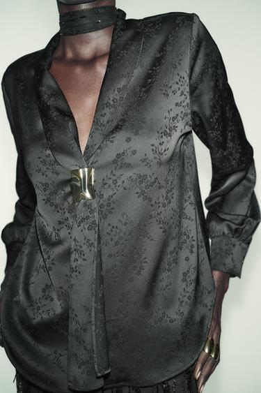 CAMISA JACQUARD FLORES BROCHE - Negro de Zara