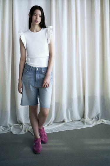 CONTRAST RUFFLE T-SHIRT - Oyster-white by Zara