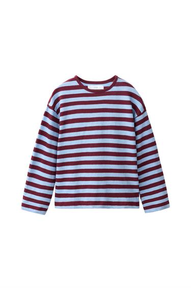 Zara SOFT STRIPED T-SHIRT - Brown