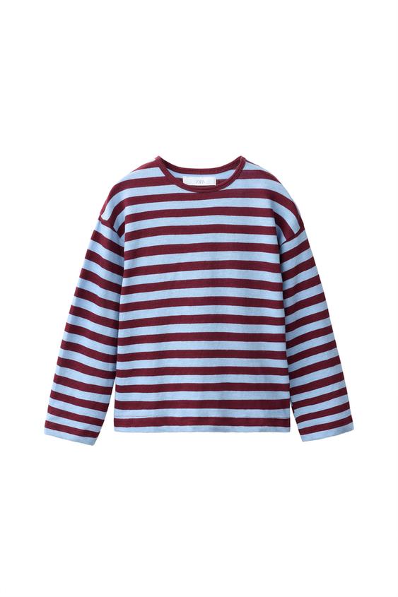 Zara SOFT STRIPED T-SHIRT - Brown - Image 0