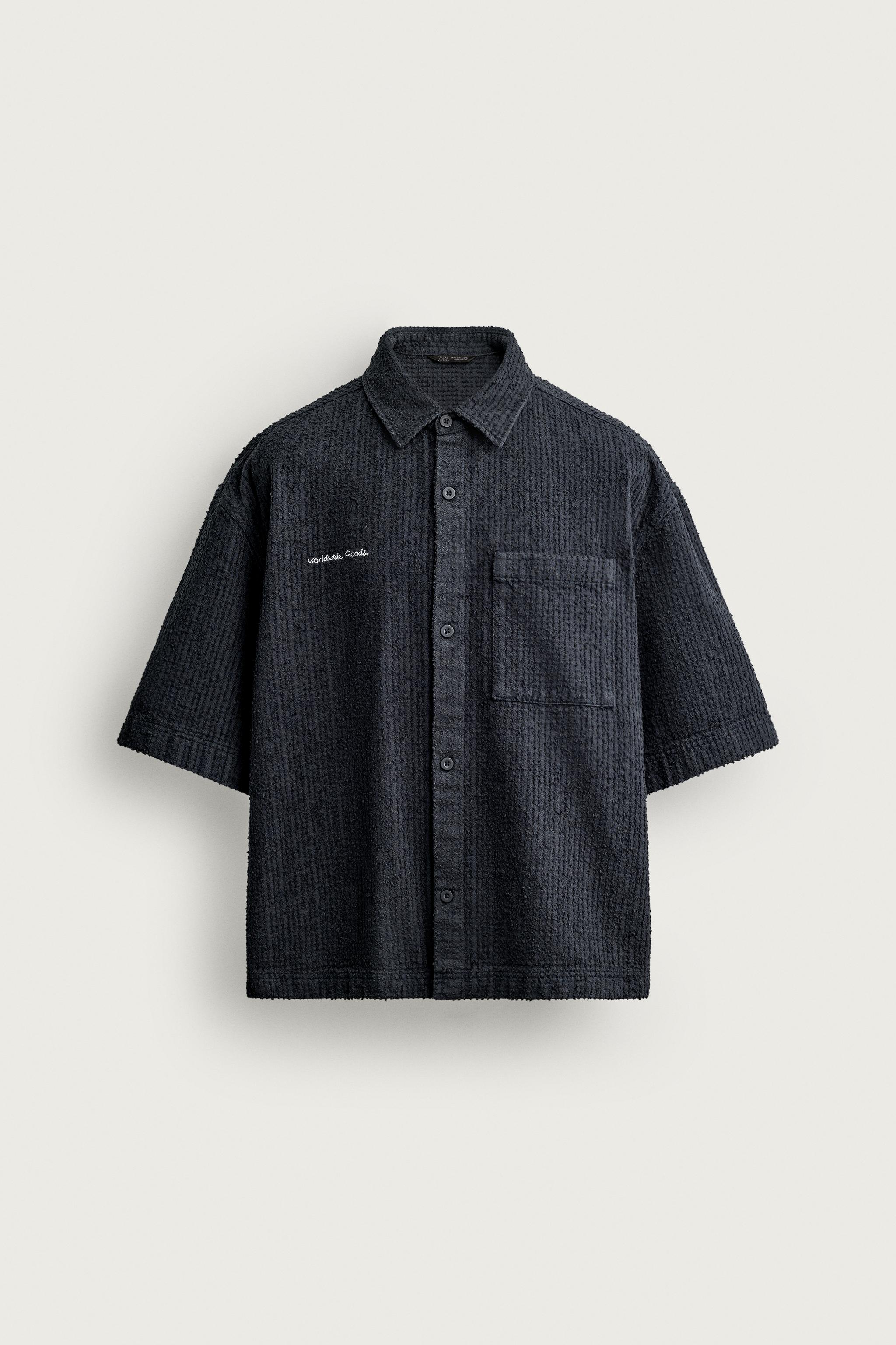 TEXTURED EMBROIDERED BOXY FIT OVERSHIRT