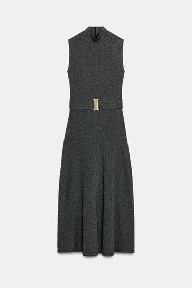 VESTIDO SARGA CINTURÓN - Gris oscuro de Zara - Imagen 0