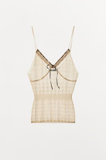 TOP EN MAILLE NŒUD CONTRASTE - Écru de Zara - Image 3
