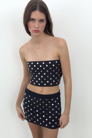 STUDDED MINI SKIRT - Grey by Zara - Image 6