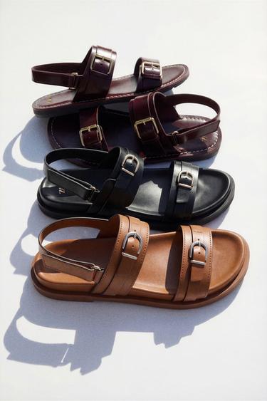 Zara BUCKLED SANDALS - Brown