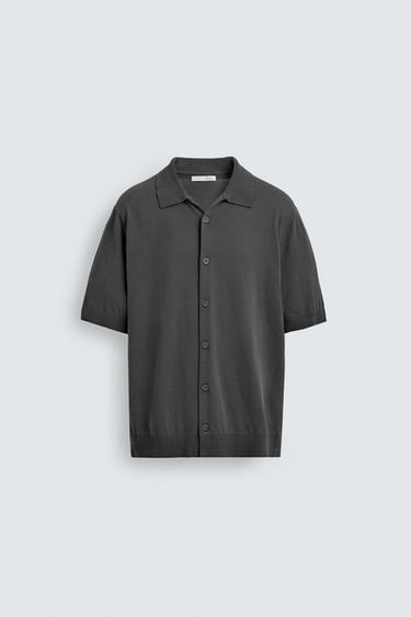 CAMISA PUNTO ALGODÓN - Gris oscuro de Zara