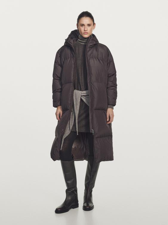 Long water-repellent puffer jacket
