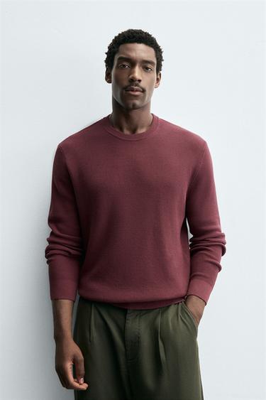 REGULAR FIT TEXTURED SWEATER - Burgundy by Zara