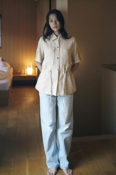 LINEN BLEND SAFARI SHIRT - Light beige by Zara - Image 0
