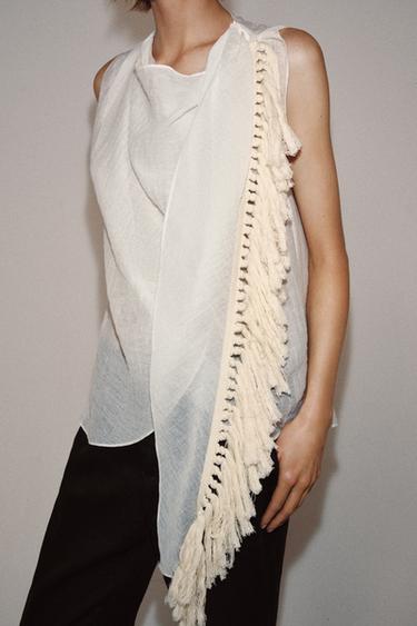 ZW COLLECTION FRINGED TOP - Oyster-white by Zara - Image 3