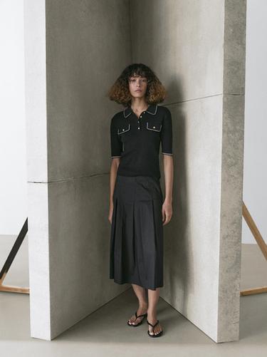 Polo détail contrastant en maille de coton - Noir de Zara