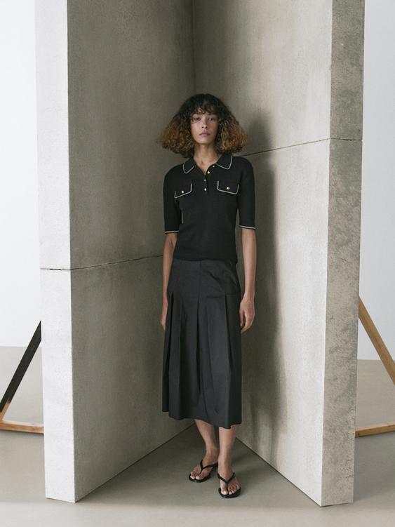 Cotton knit polo shirt with contrast detail