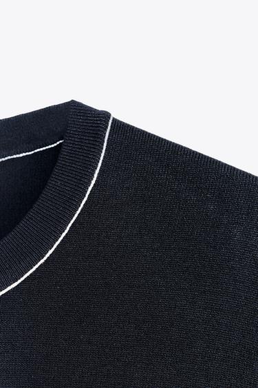 SHORT SLEEVE KNIT JUMPER WITH CONTRAST TRIMS - Navy / White by Zara - Image 7