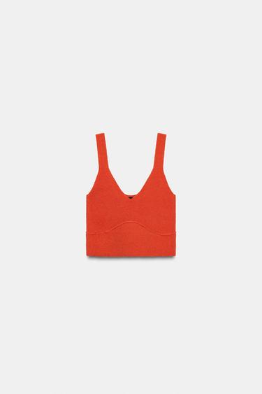 TOP CROP PUNTO TIRANTES - Naranja de Zara - Imagen 0