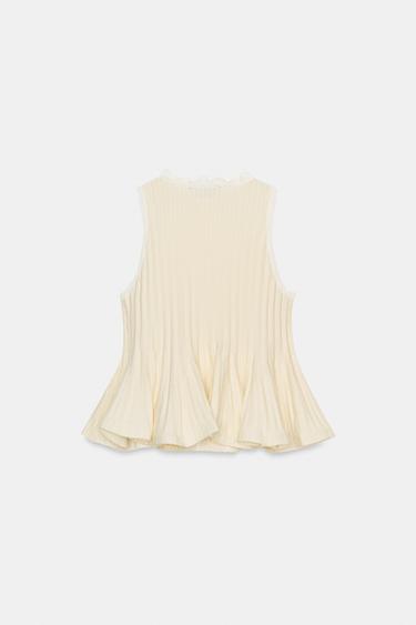 TOP CÔTELÉ EN MAILLE PÉPLUM - Écru de Zara - Image 9
