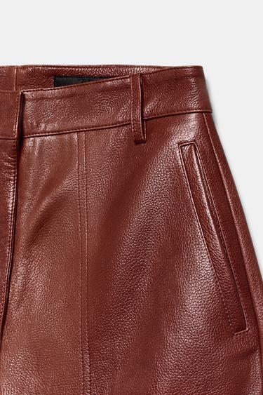 ZW COLLECTION LIMITED EDITION LEATHER WIDE-LEG TROUSERS - Terracotta by Zara