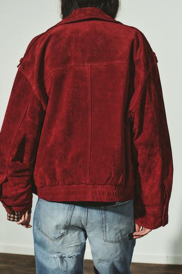 BLOUSON EN CUIR DAIM 100% AVEC PASSANTS - Rouge de Zara - Image 4