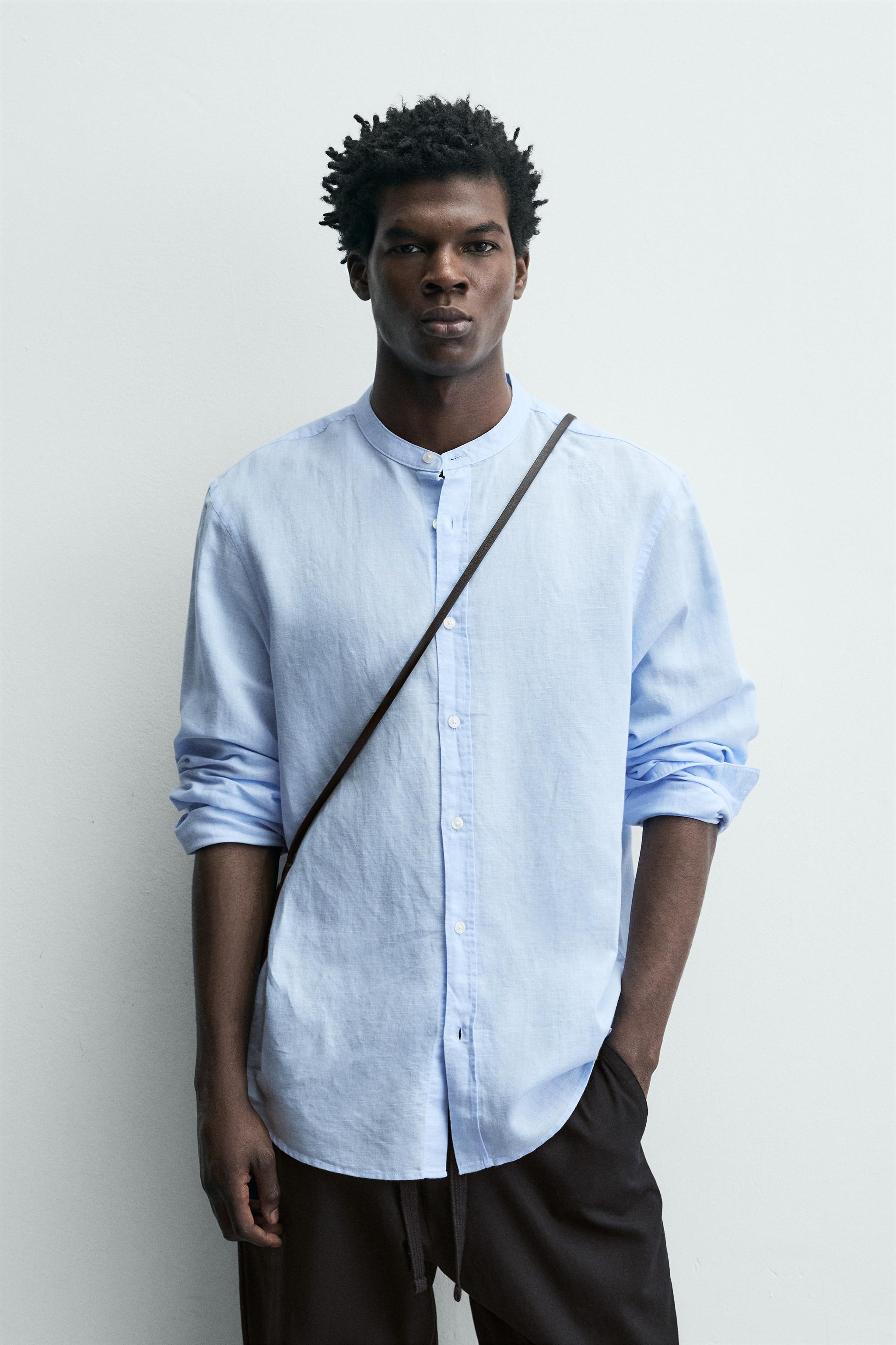 LINEN COTTON RELAXED FIT SHIRT — Sky blue (alternate view)