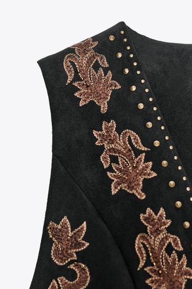FAUX SUEDE WAISTCOAT WITH BEADED EMBROIDERY - Black by Zara - Image 7