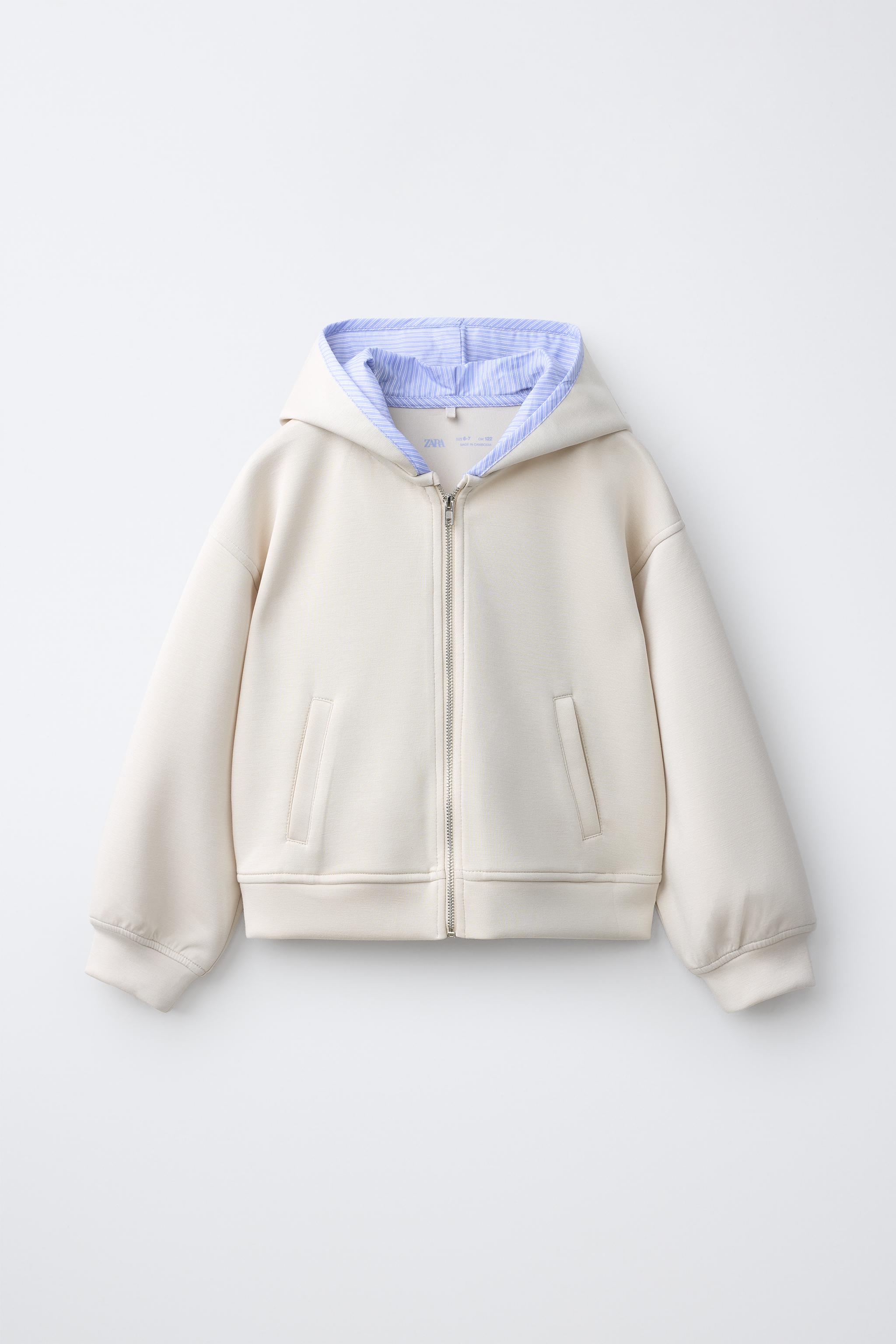 SPORTY STRIPED PIPING HOODIE — Ecru