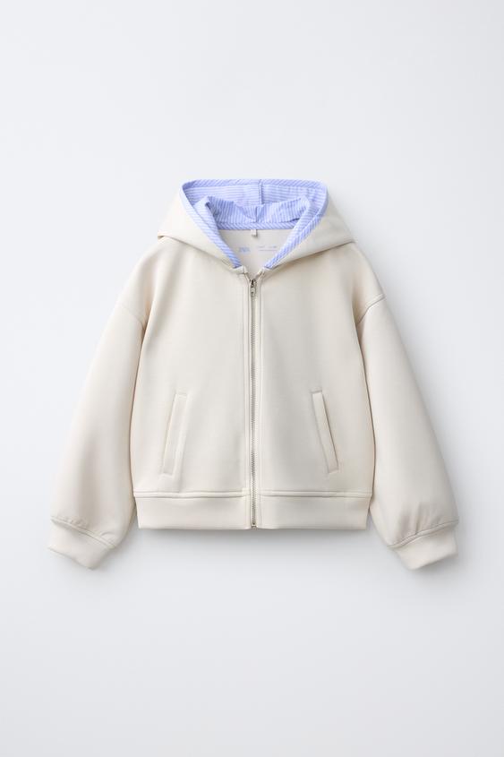 SPORTY STRIPED TRIM HOODED JACKET - Ecru de Zara - Imagen 0