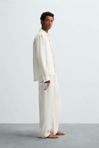 PANTALON COUPE DÉCONTRACTÉE 100 % CHANVRE - Blanc cassé de Zara - Image 3