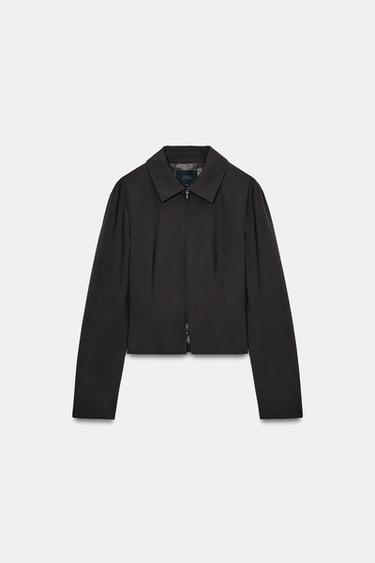 STRIPED JACKET WITH ZIPS - Brown by Zara - Image 5