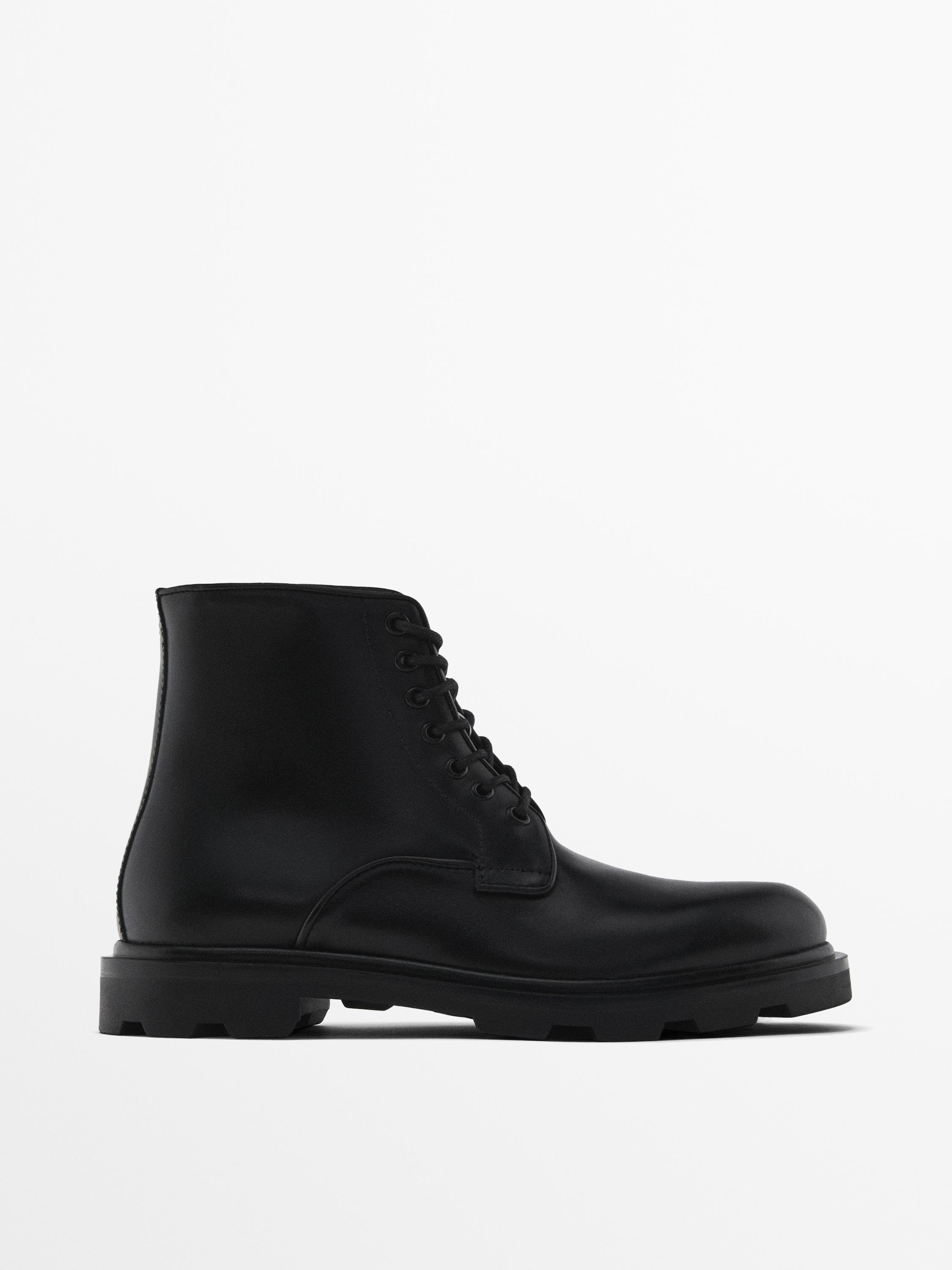 Zara Black cheapest Laced Leather Platform Boots