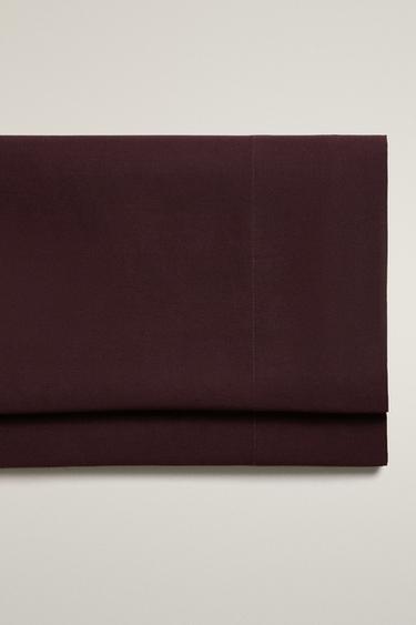 FADED-EFFECT SATEEN FLAT SHEET (300 THREAD COUNT) - Burgundy by Zara - Image 0