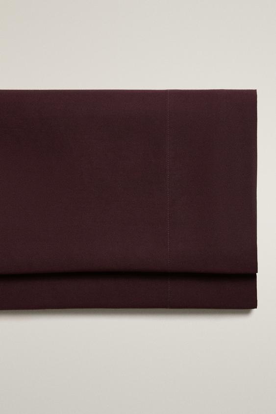 FADED-EFFECT SATEEN FLAT SHEET (300 THREAD COUNT) - Burgundy by Zara - Image 0