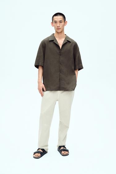 100% LINEN SHIRT - Brown / Taupe by Zara