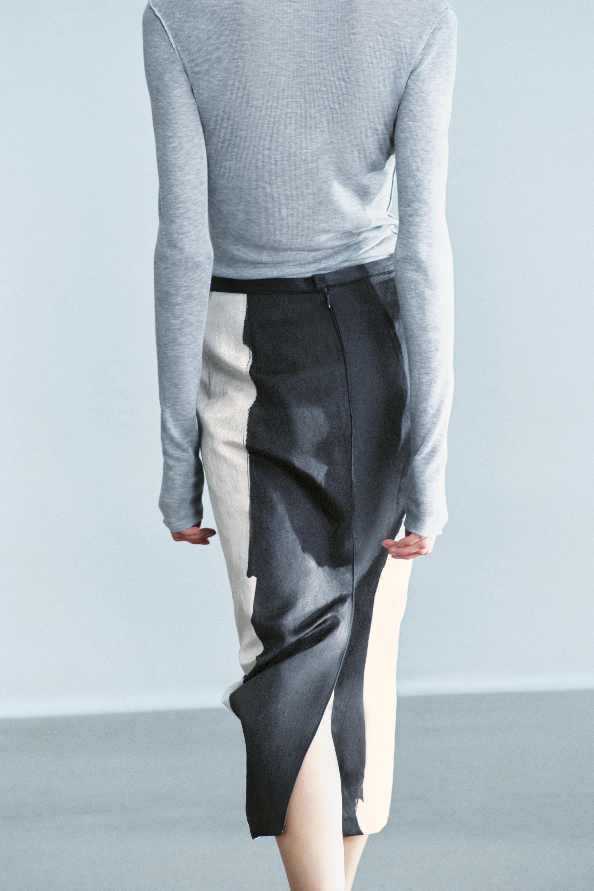 ZW COLLECTION PRINTED MIDI SKIRT - Taupe gray | ZARA Canada