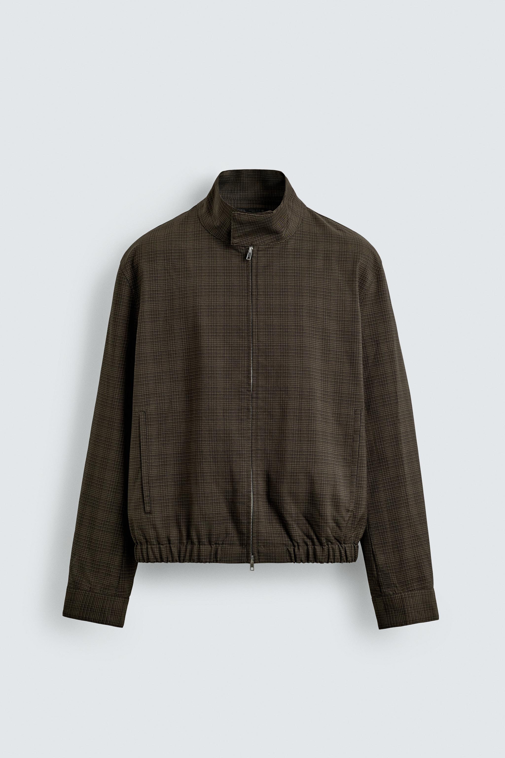 クロップド丈チェック柄ジャケット - ブラウン | ZARA Japan / 日本