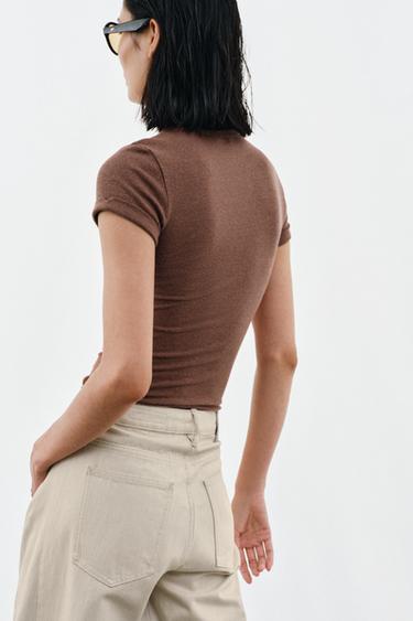 RUSTIC T-SHIRT WITH LINEN BLEND - Chalk pink by Zara - Image 2