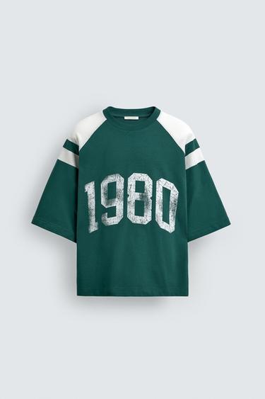 Zara STRUCTURED PRINT T-SHIRT - Green