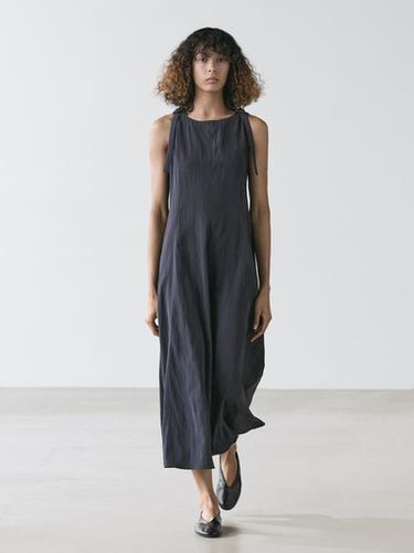 Zara Flowing midi dress with buckles - Blue / Gray - Image 0