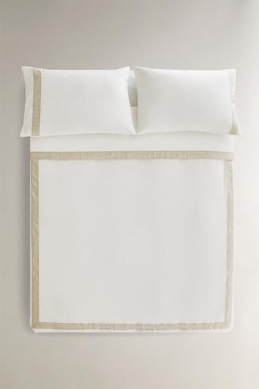 DUVET COVER WITH LINEN BORDER - White by Zara - Image 4